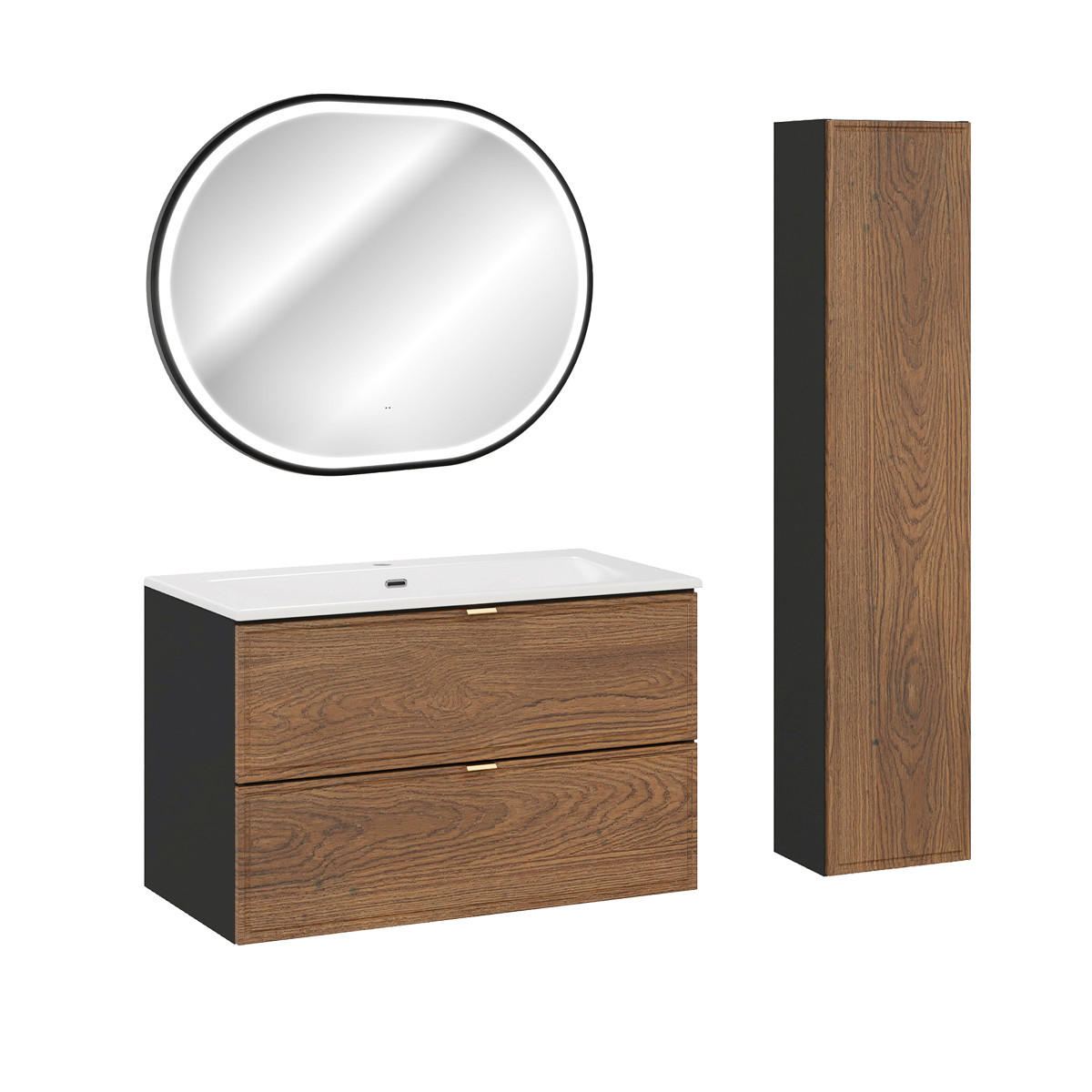 BADMÖBEL 80cm Elena 2er-Set Holz und Schwarz - Schwarz, Holzwerkstoff (80/50/46cm) - Petits-meubles