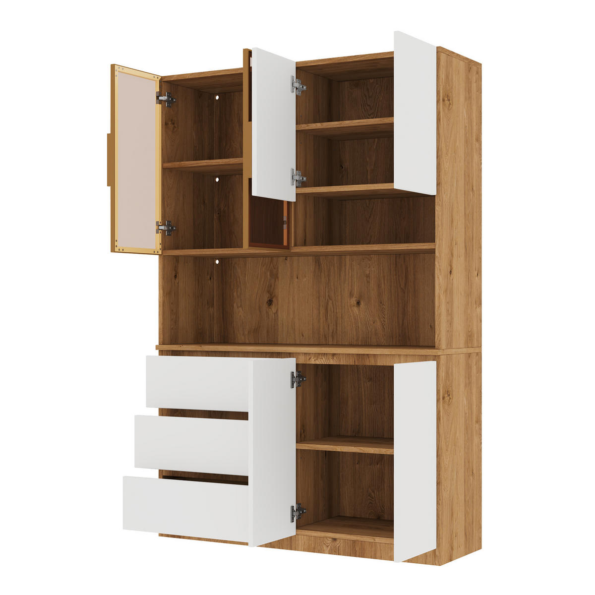 BUFFET SCHRANK LED 6 Türen 3 Schubladen 180cm Weiß - Weiß, Glas (120.5/180/40cm) - FLIEKS