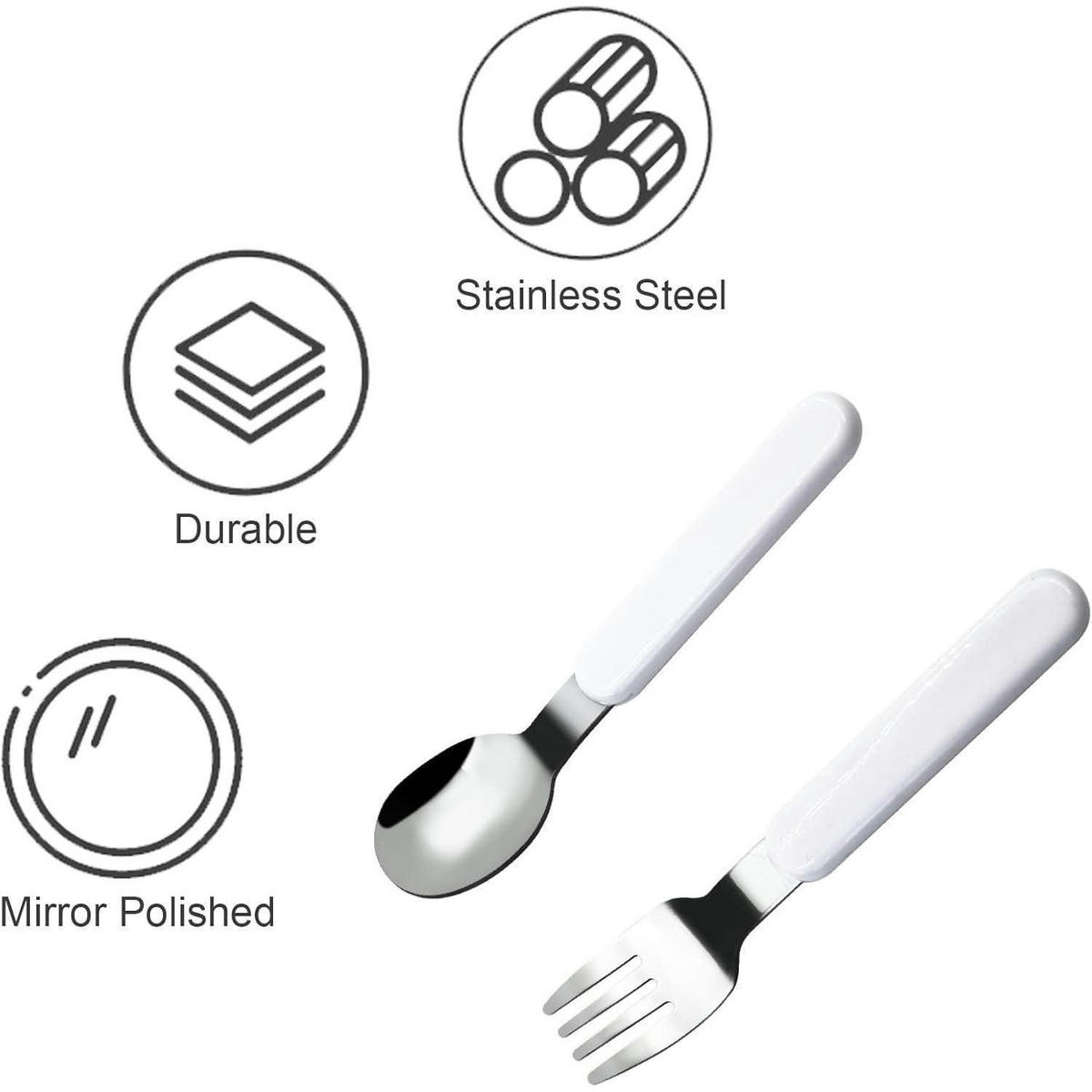 KINDERBESTECK 2-teiliges Set Gabel Löffel mit Koffer 18/10 Edelstahl Silber Weiß - Silberfarben, Metall