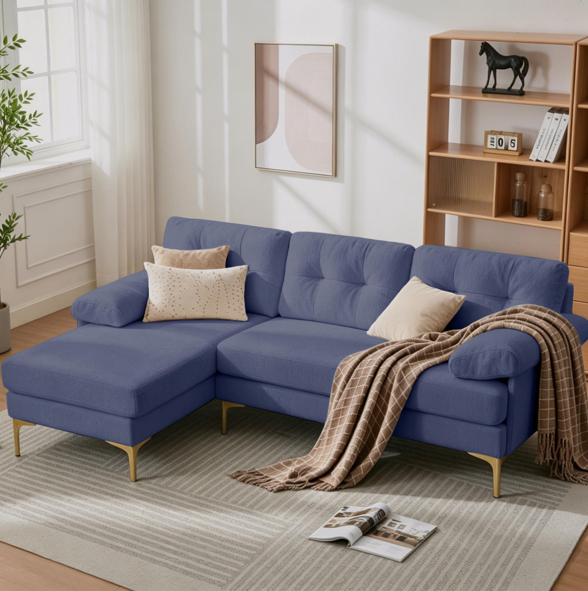 ECKSOFA 187,5/130/79 cm blau aus Holz mit Chenille - Blau, Holz (130/187.5cm) - OKWISH