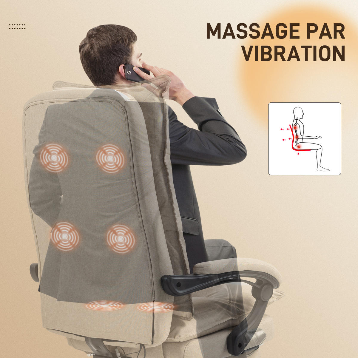CHEFSESSEL DE-11706 mit Massagefunktion, 135° neigbar Beige - Beige, Textil (62/130/70cm) - ComfortXL