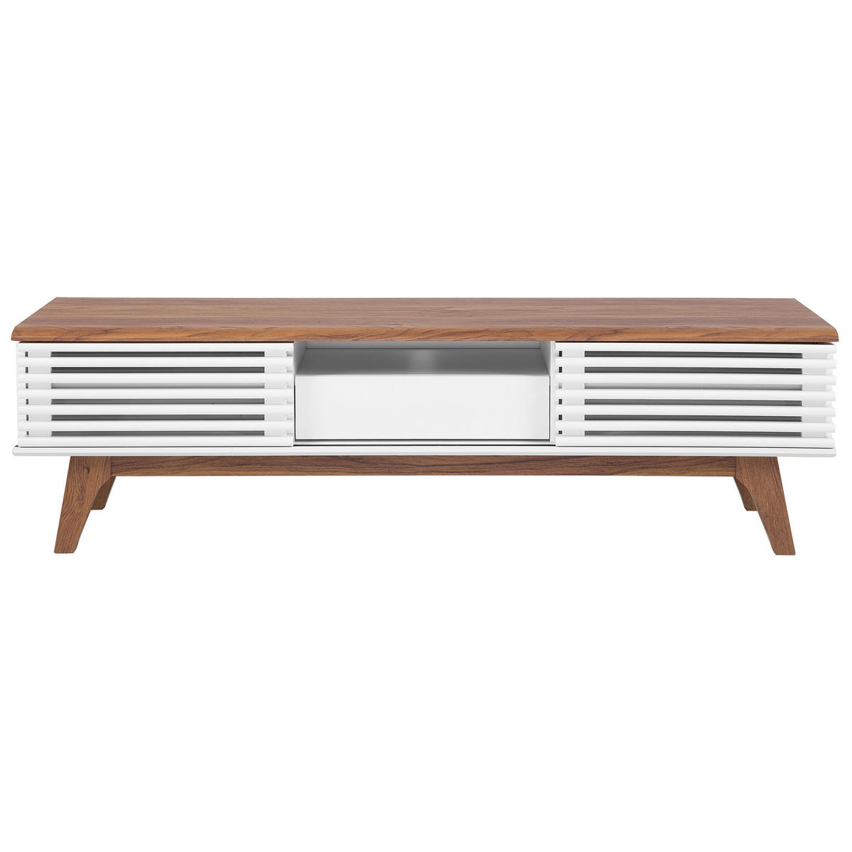 TV STOLEK Tmavě hnědý, Bílý DETROIT 35/149/44 cm - bílá/tmavě hnědá, kompozitní dřevo (149/44/35cm) - Beliani