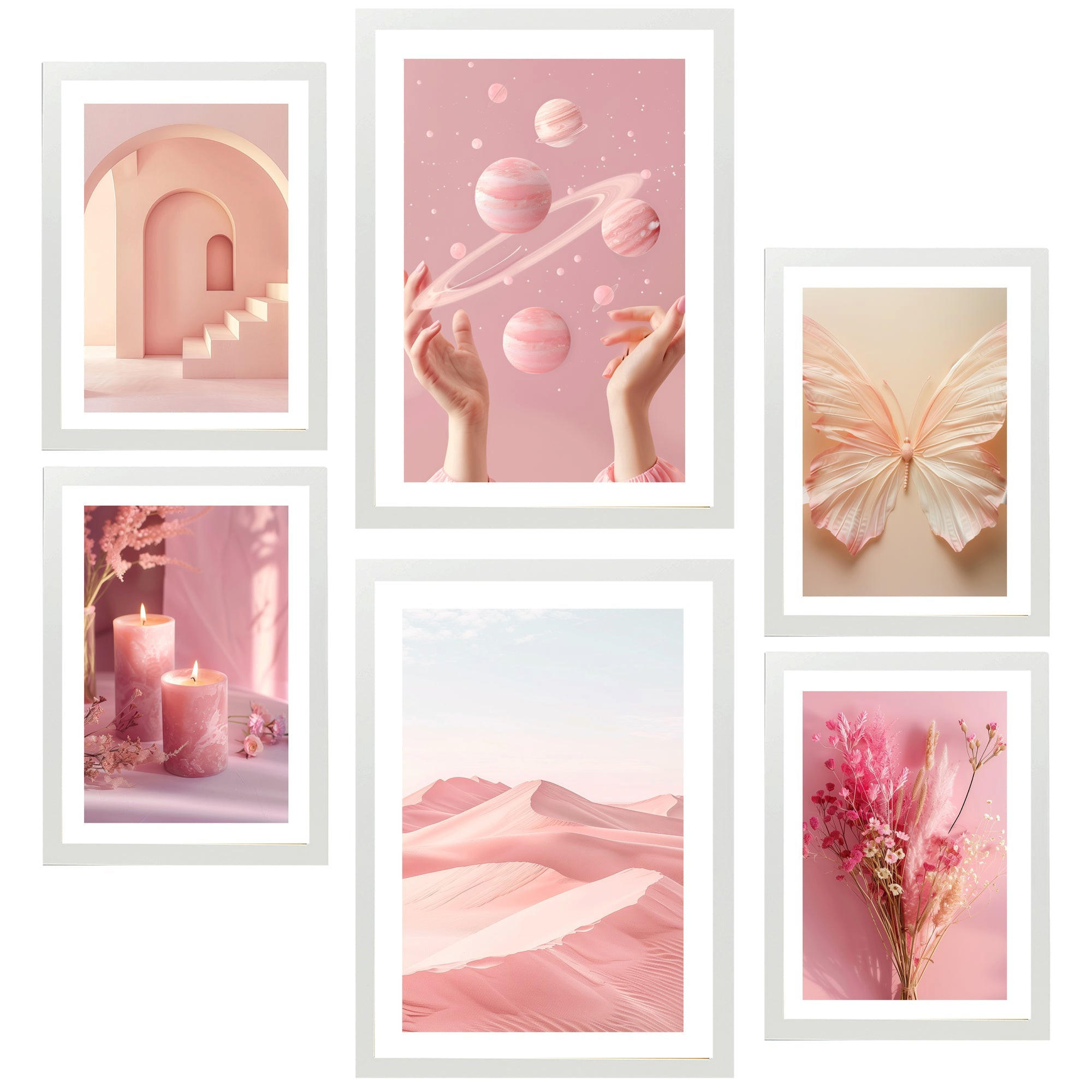 POSTER Set Mit 6 Pastellrosa Komposition A3 & A4 Rahmenlos - Klar, Papier (29/3cm) - Nacnic