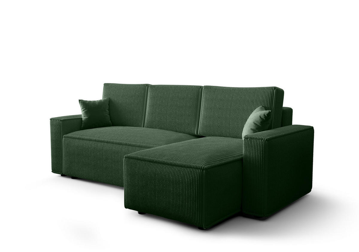 ECKSOFA AMRO CORD GRÜN mit Schlaffunktion - Schwarz/Grün, Kunststoff/Textil (237/140cm) - Luxkor24