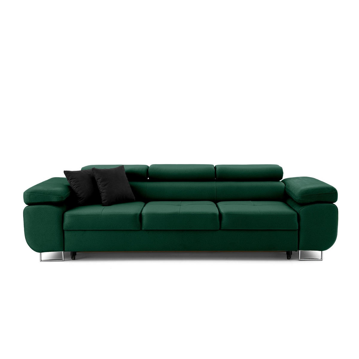 3-SITZER-SOFA WILD mit Schlaffunktion 127x190 Velours Dunkelgrün - Chromfarben/Dunkelgrün, Holz/Textil (262/90/102cm) - Muffo