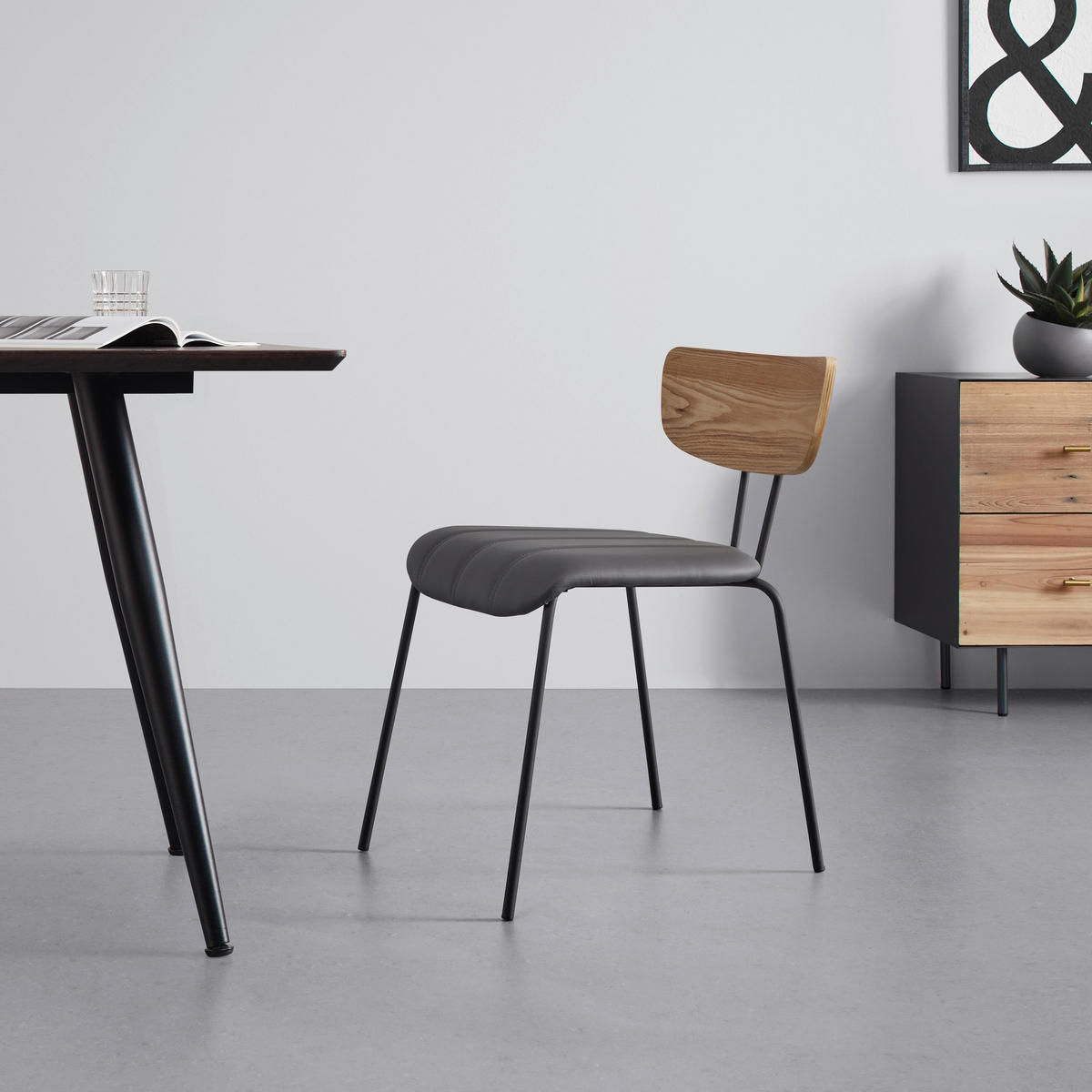 STUHL Cera Grau Lederlook Gepolstert - Grau, Holz (42/78/54cm) - Bessagi Home