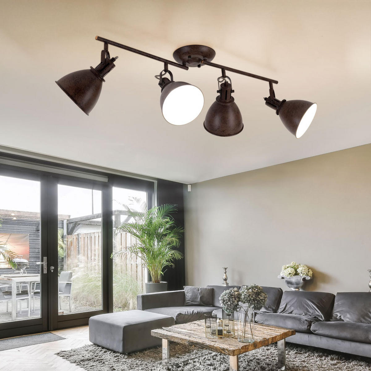 DECKENLEUCHTE Metall Rost Braun - Braun, Metall (80/15/20cm) - Globo Lighting