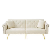 SCHLAFSOFA 2-Sitzer Samt mit 3-fach verstellbarer Rückenlehne Beige 173/75/70 cm - Beige, Textil (70/173/75cm) - Redom