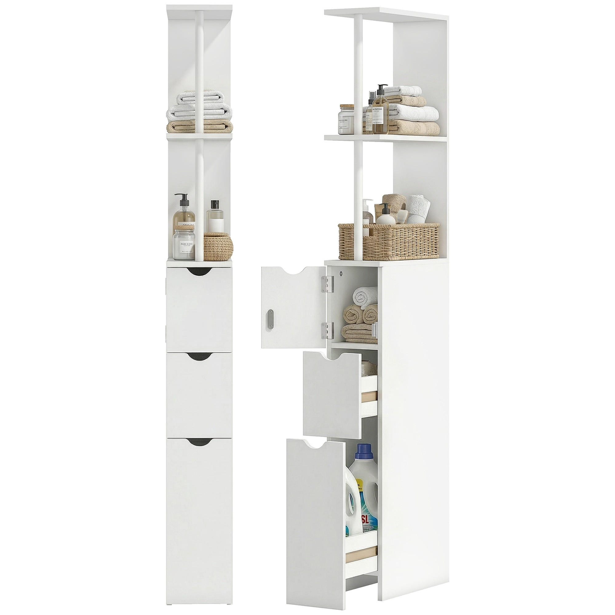 HOCHSCHRANK DE-12436 15/33/137 cm mit 2 Schubladen Weiß - Weiß, Holzwerkstoff (33/136.8/15cm) - ComfortXL