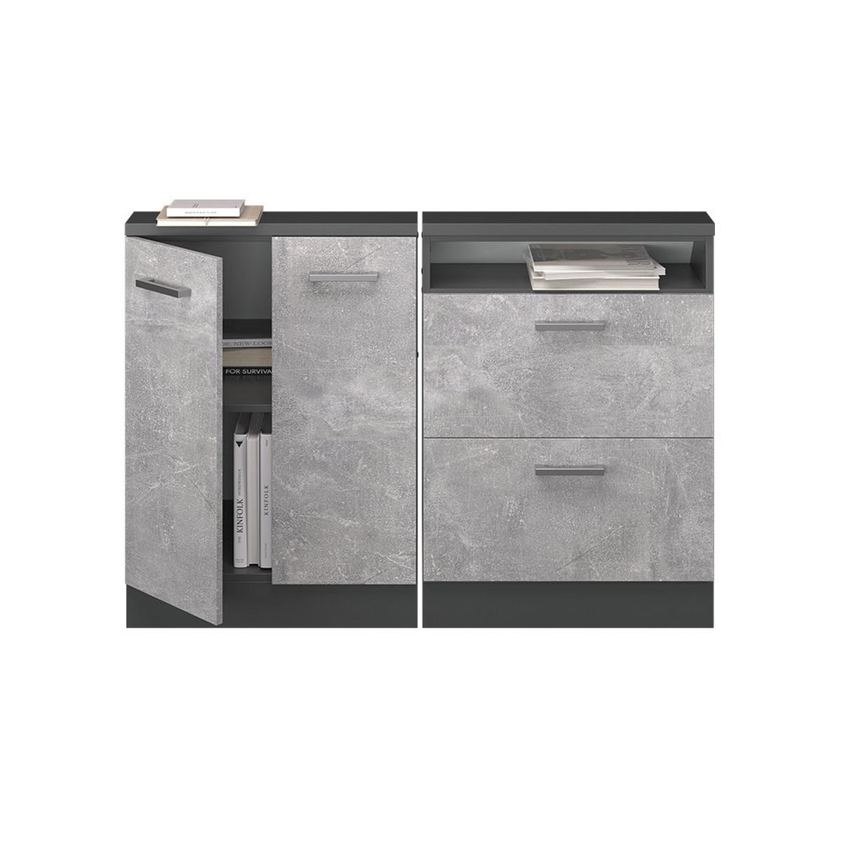 KUCHYŇSKÁ SKŘÍŇKA POD ŠIKMOU STŘECHU R-Line Beton/antracit - šedá/antracitová, kompozitní dřevo (120/81.6/46cm) - Vicco