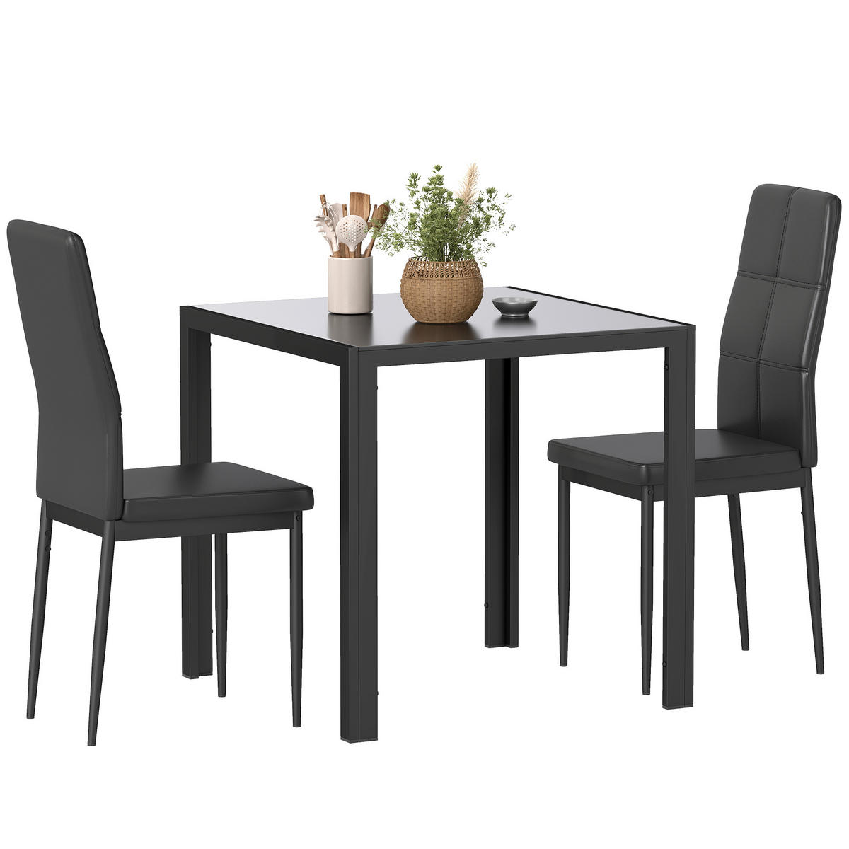 ESSGRUPPE mit 1 Tisch und 2 Stühlen Schwarz 75.0/75.0/75.0 cm - Schwarz, Glas (75/75/75cm)