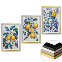 WANDBILDER 3er Set - 40x60 cm Goldrahmen - Zitronenzweige mit blauen Blättern - Goldfarben, Kunststoff (40/60cm) - ArtPrintCave