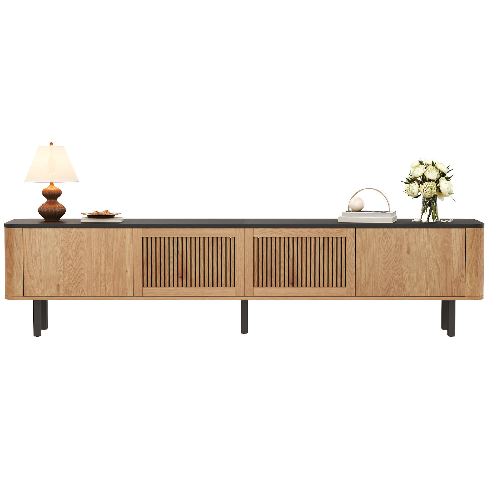 TV stolík 190/35/45 cm dubový z MDF a drevotriesky s mriežkovými dvierkami a úložným priestorom - hnedá, kompozitné drevo (190/45/35cm) - OKWISH