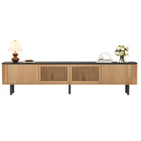 TV stolík 190/35/45 cm dubový z MDF a drevotriesky s mriežkovými dvierkami a úložným priestorom - hnedá, kompozitné drevo (190/45/35cm) - OKWISH