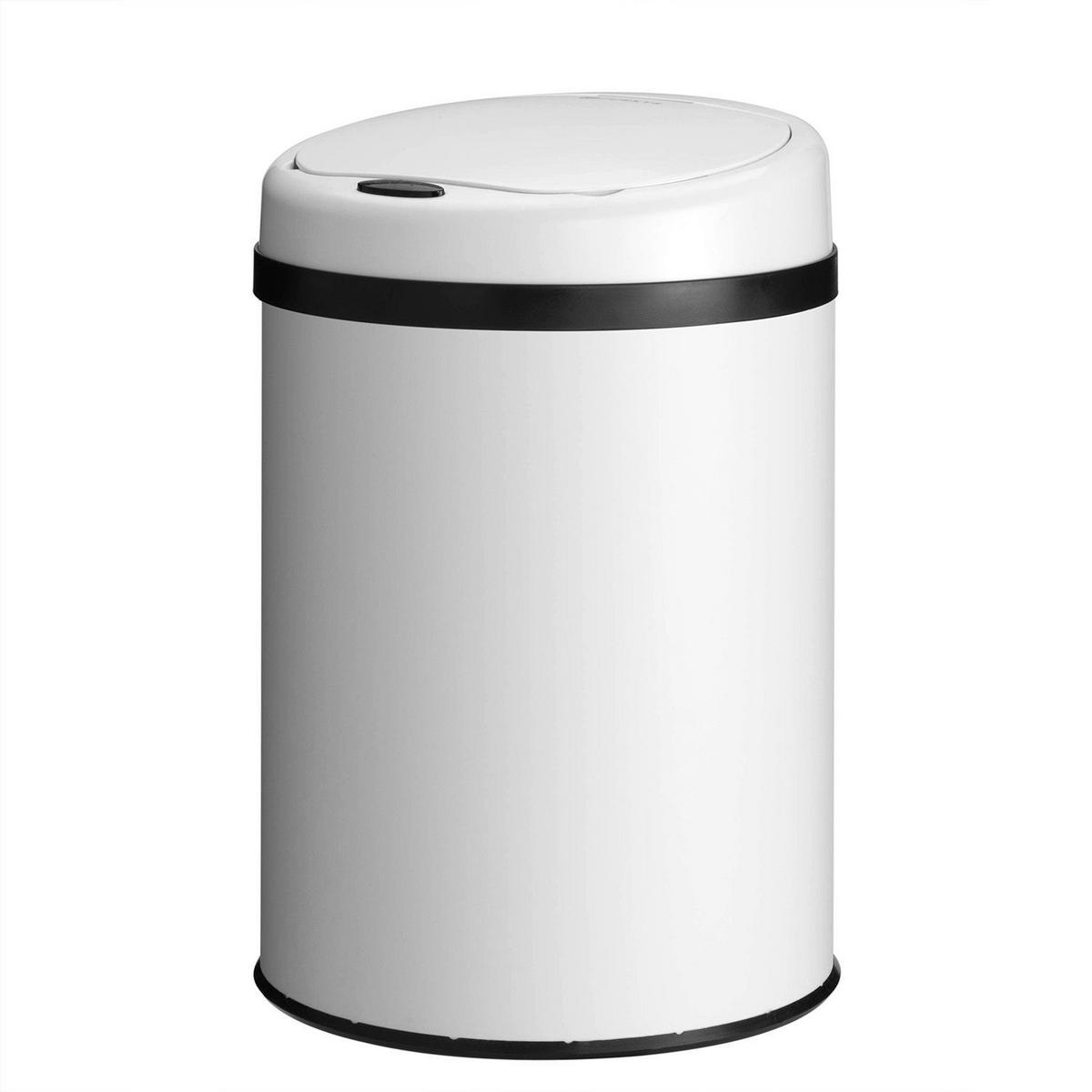 MÜLLEIMER rund 30L weiß mit Sensor - Weiß, Metall (31/52/31cm) - Juskys