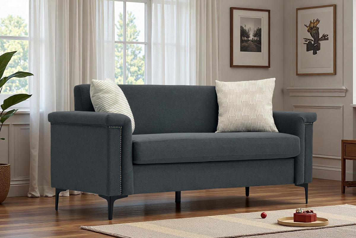 2-SITZER Sofa Feinleinen Polyester mit Taschenfederkern und Metallfüßen 172/73.5/81.5 cm Dunkelgrau - Dunkelgrau, Textil (73.5/81.5/172cm) - Redom