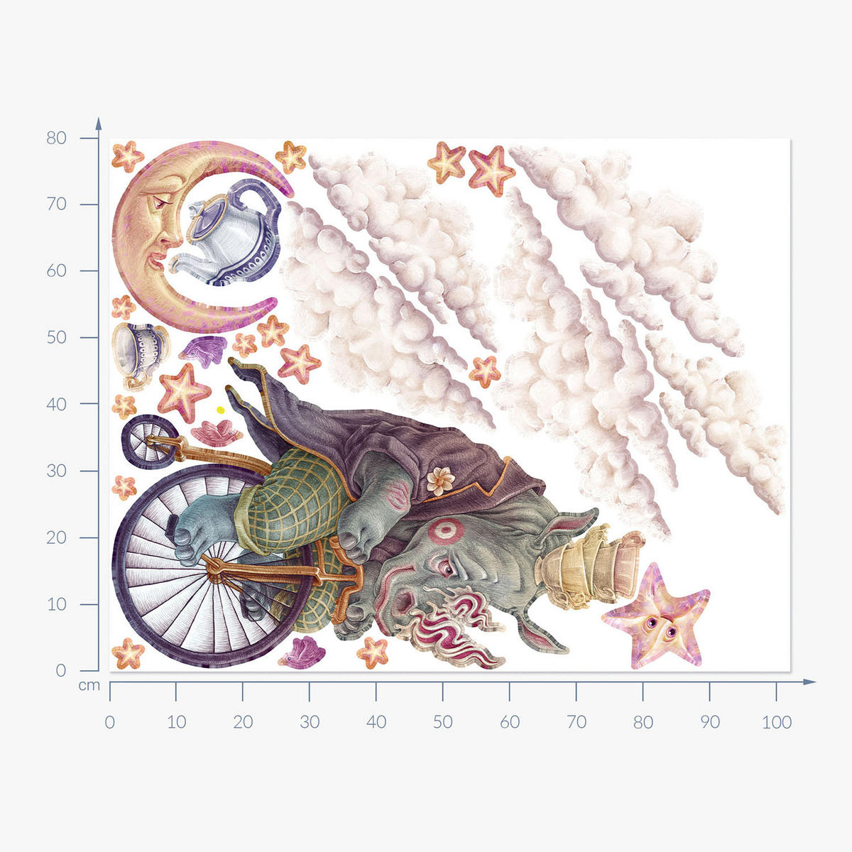 WANDAUFKLEBER 80x102cm - Pastellfarbene Tiere - Multicolor, Kunststoff (80/102/0.1cm) - Wallfluent