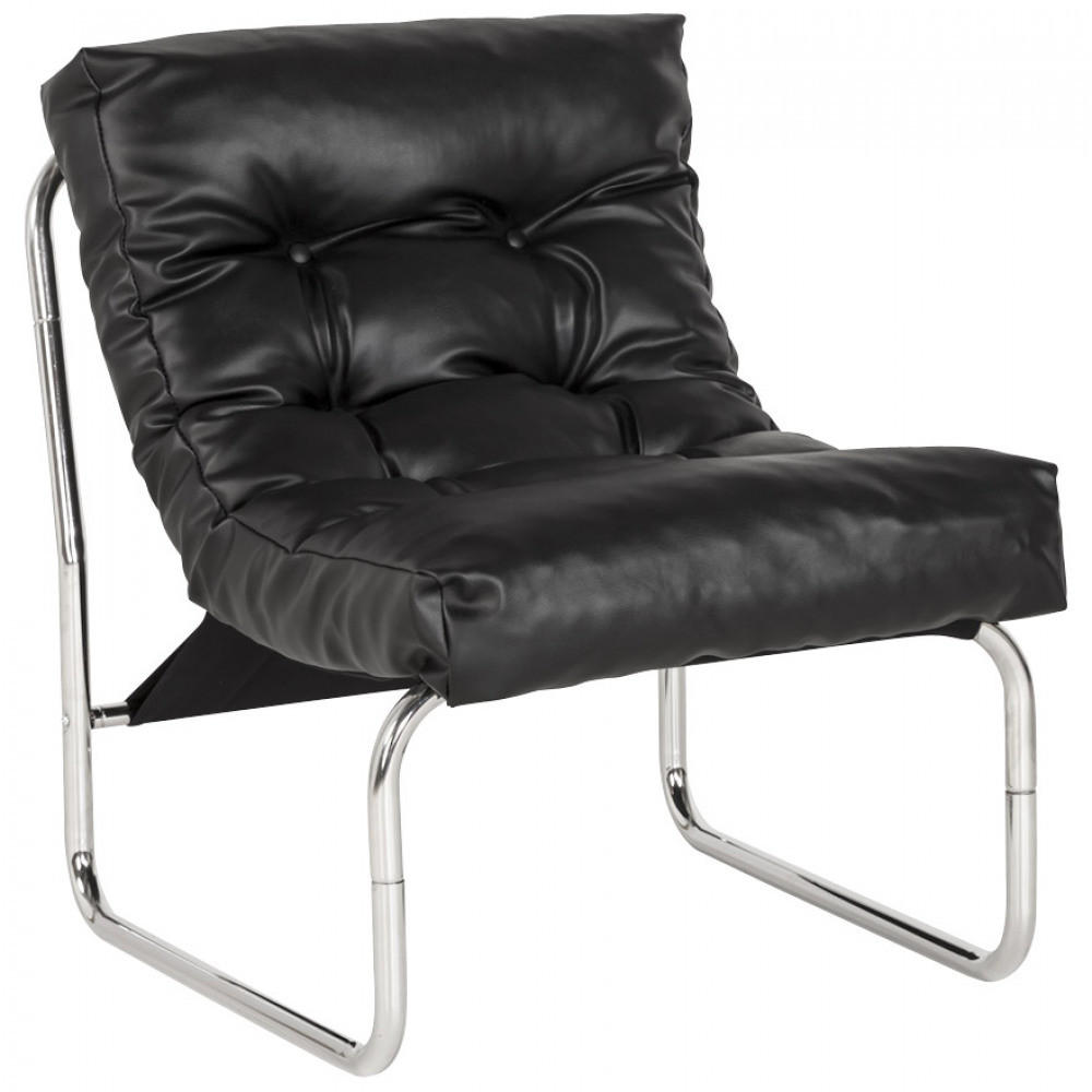 LOUNGESESSEL Schwarz 60x76x73cm - Chromfarben/Schwarz, Leder (60/76/73cm) - AlterEgo