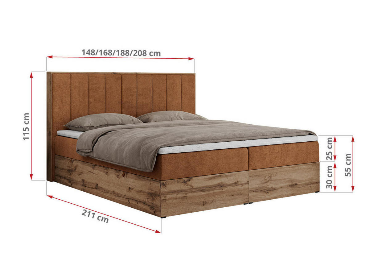 BOXBETT BELLISSIMO 180/200 Orange Struktur - H3 - Orange, Holz/Textil (180/200cm) - MKS