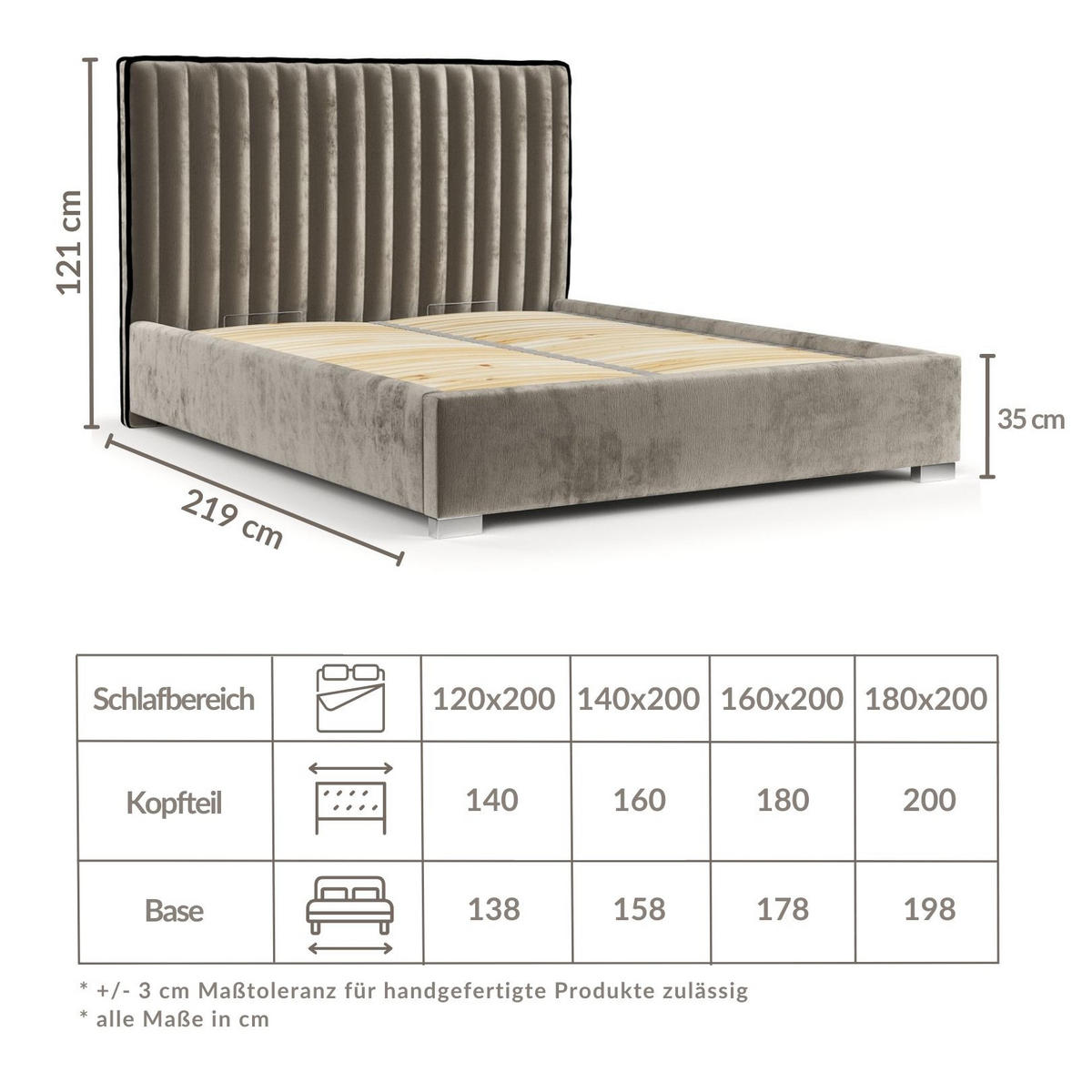 POLSTERBETT Breeze Beige 120/200 cm im Chenille-Stoff - Beige/Silberfarben, Holz/Holzwerkstoff (120/200cm) - Maison de Reve