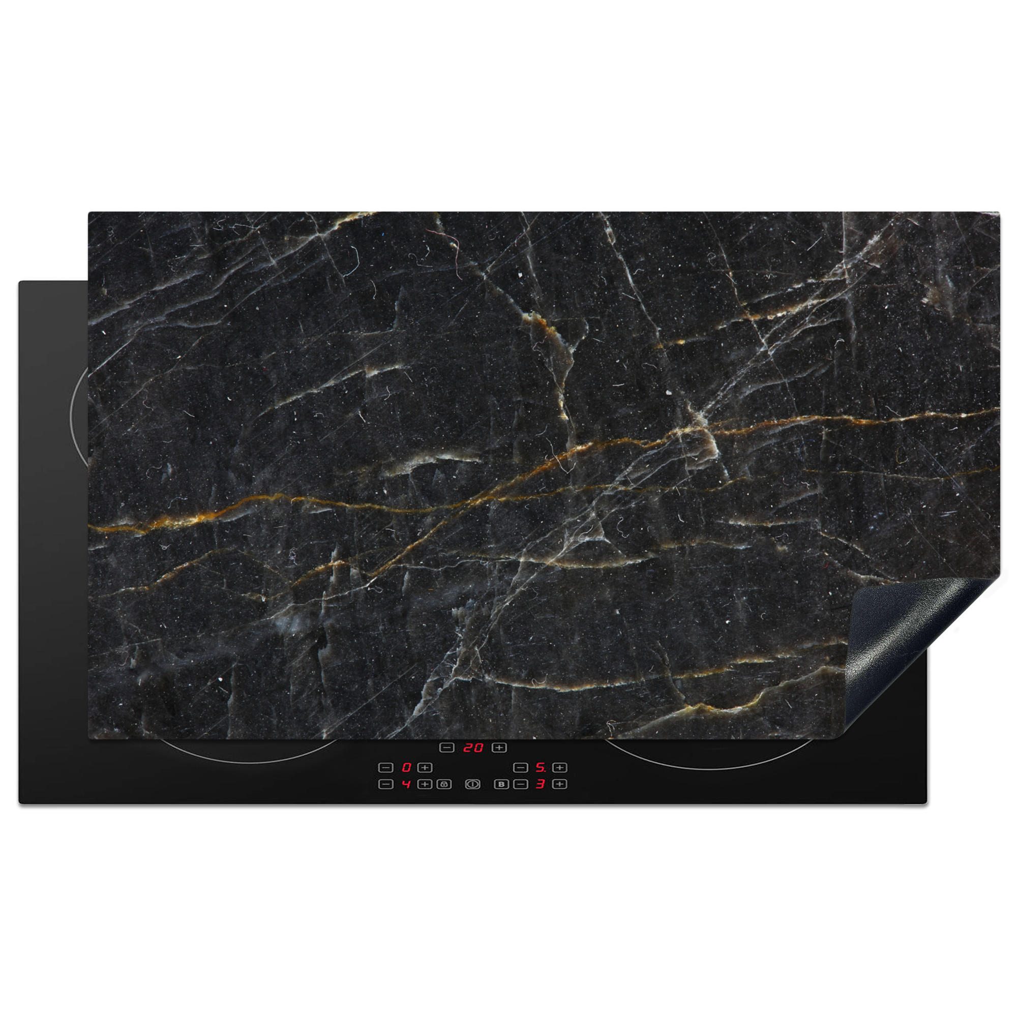 HERDABDECKPLATTE Marmor - Schwarz - Gold - Grau - Marmorstruktur 89x51 cm - Goldfarben, Kunststoff (89.6/0.2/51.6cm) - MuchoWow
