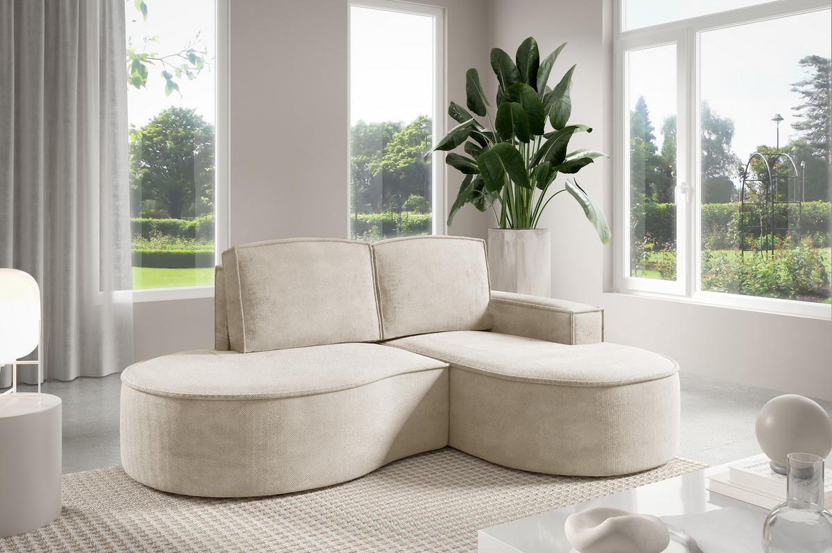 ECKSOFA MOLLY – Halbkreisförmig, Curio‑Bouclé, Lose Kissen, 210x157x88 cm, Rechts, Beige - Champagner, Holz/Textil (210/157cm) - DomoHome
