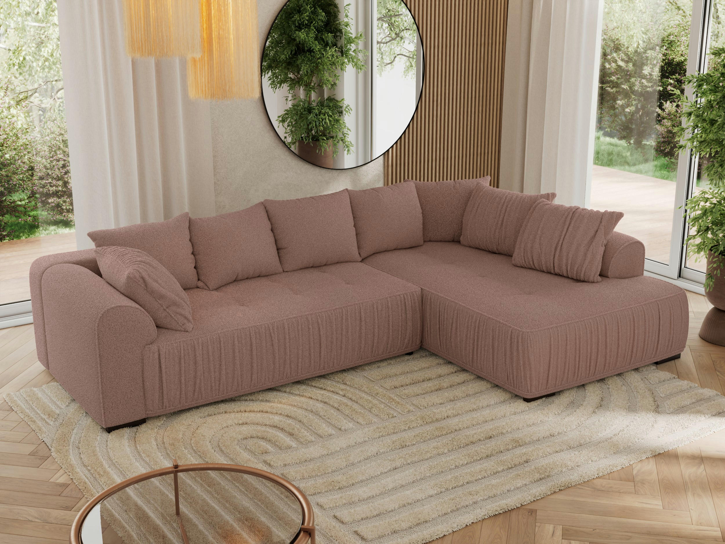 ECKSOFA ORTA Rosa Boucle - Rechts - Schwarz/Rosa, Textil (200/325cm) - MKS