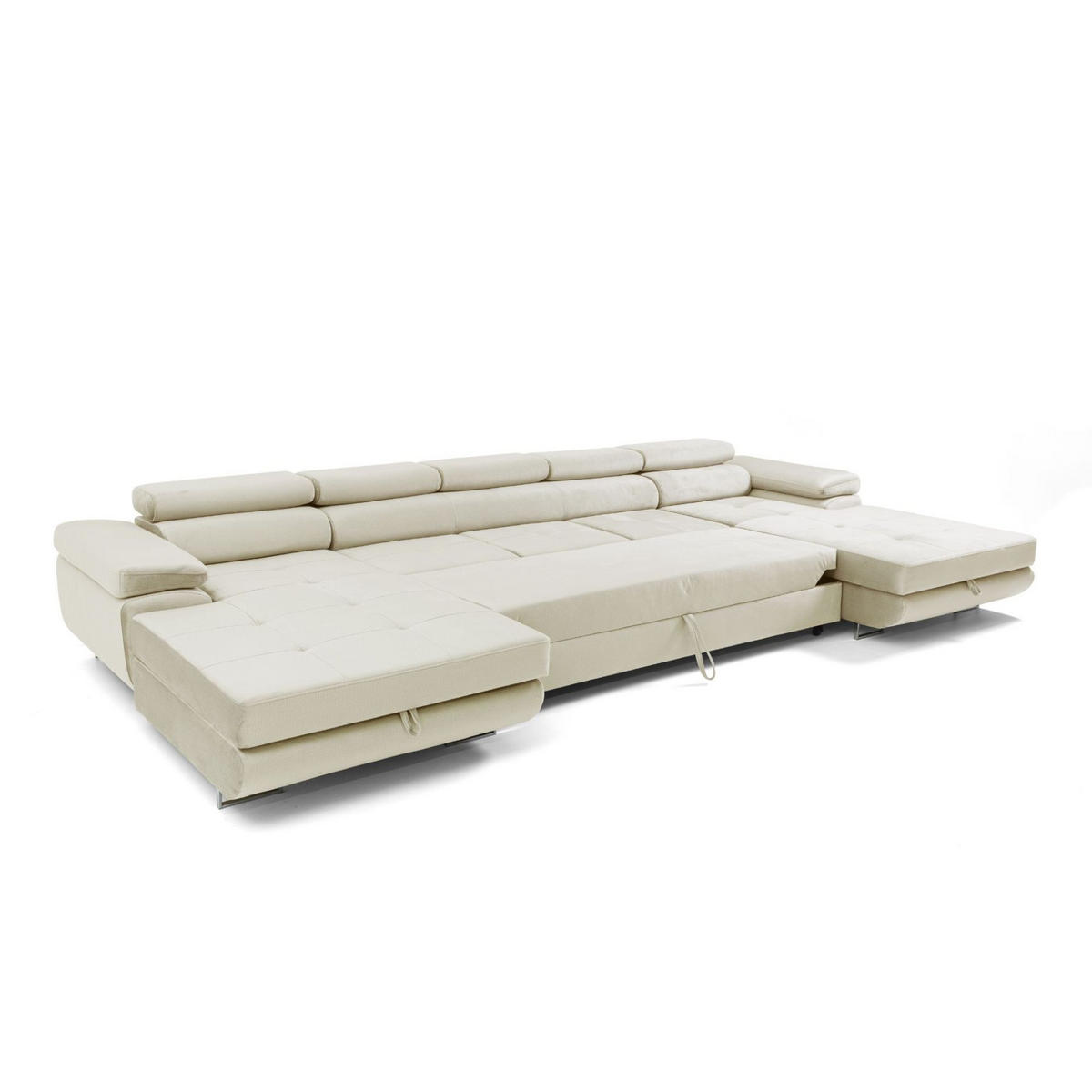 ECKSOFA U-Form ALONZO MAXI U mit Schlaffunktion 125x318 Velours Beige - Beige/Silberfarben, Holz/Textil (400/90/203cm) - Muffo