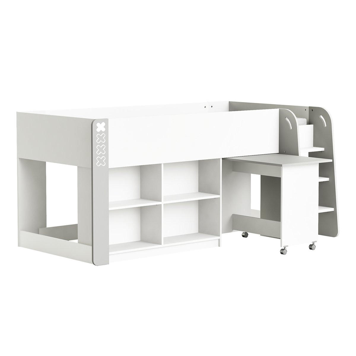 KINDERBETT mit Schreibtisch und Stauraum 90x200 - Hampton - 210,3/124,2/97,8 cm - Grau, Holzwerkstoff (124.2/97.8/210.3cm) - Calicosy