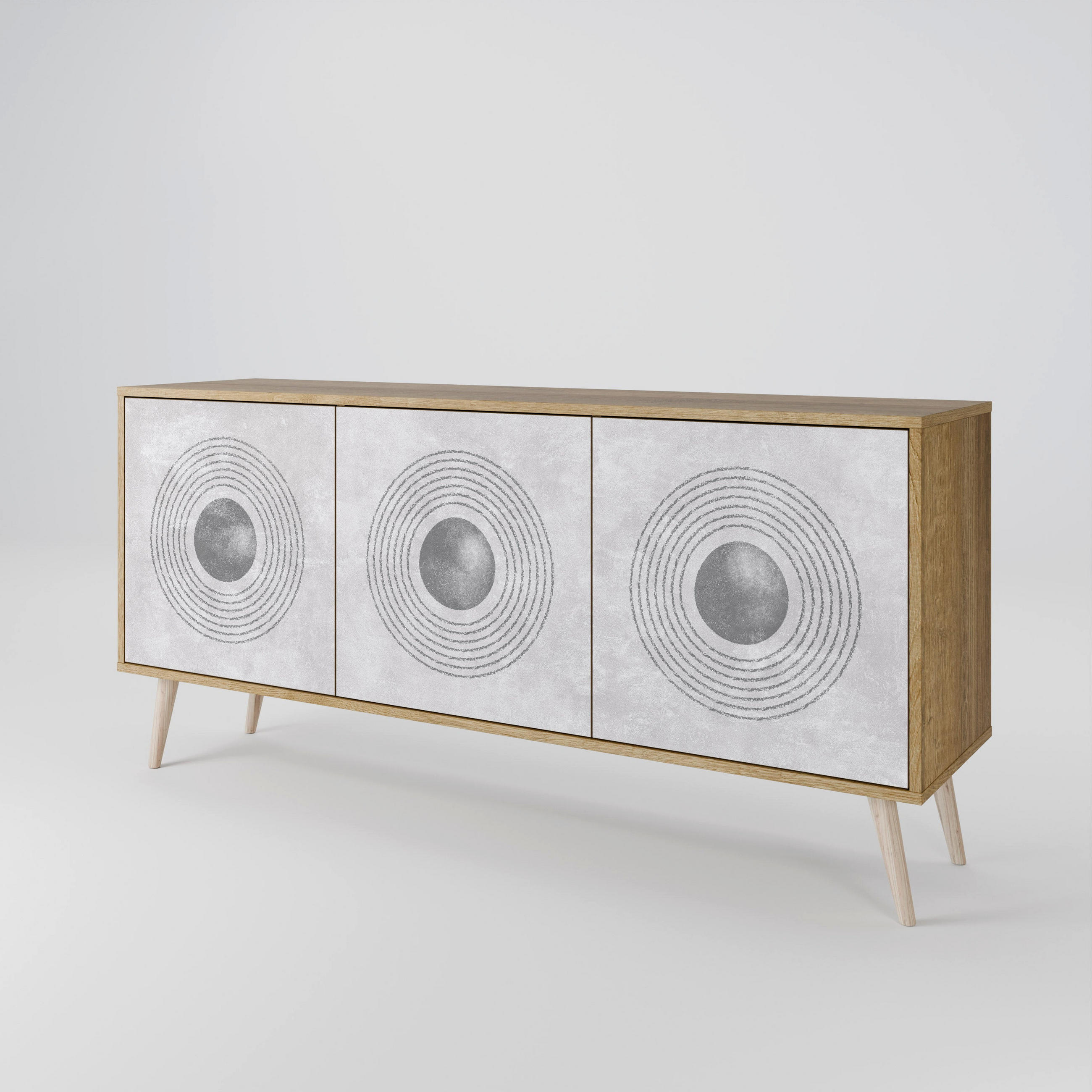 SIDEBOARD SOLID CIRCLES, Eicheneffekt, 164,5x42x77,5 cm, 3 Türen - Eichefarben/Buchefarben, Holzwerkstoff/Buchenholz (164.5/77.5/42cm) - SpaceRebels