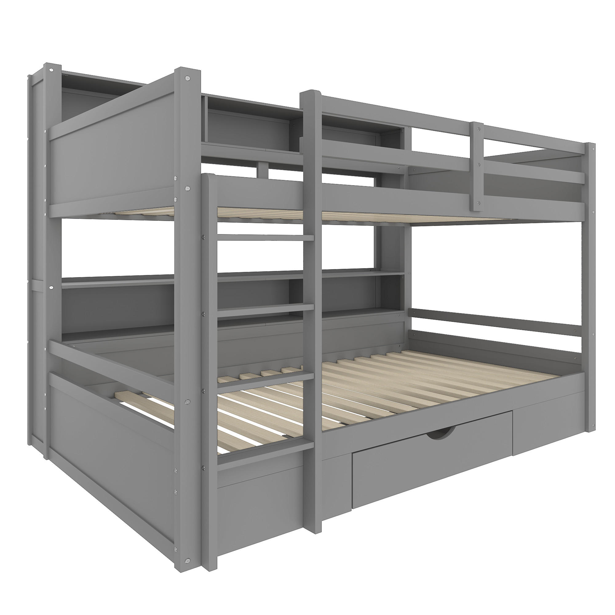 ETAGENBETT 90/200 cm DE-04745, mit Schubladen und Staufächern in Grau - Grau, Holz/Holzwerkstoff (90/200cm) - ComfortXL
