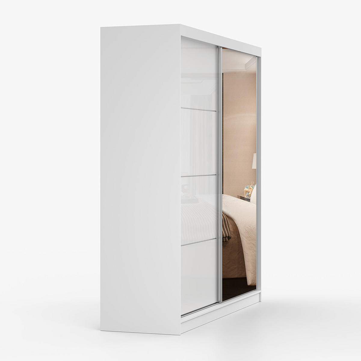 SCHWEBETÜRENSCHRANK 203/218/61cm 2-türig Pola 35 Weiß,Weiß Semigloss - Alufarben/Weiß, Glas/Holzwerkstoff (203/218/61cm) - imoebel24