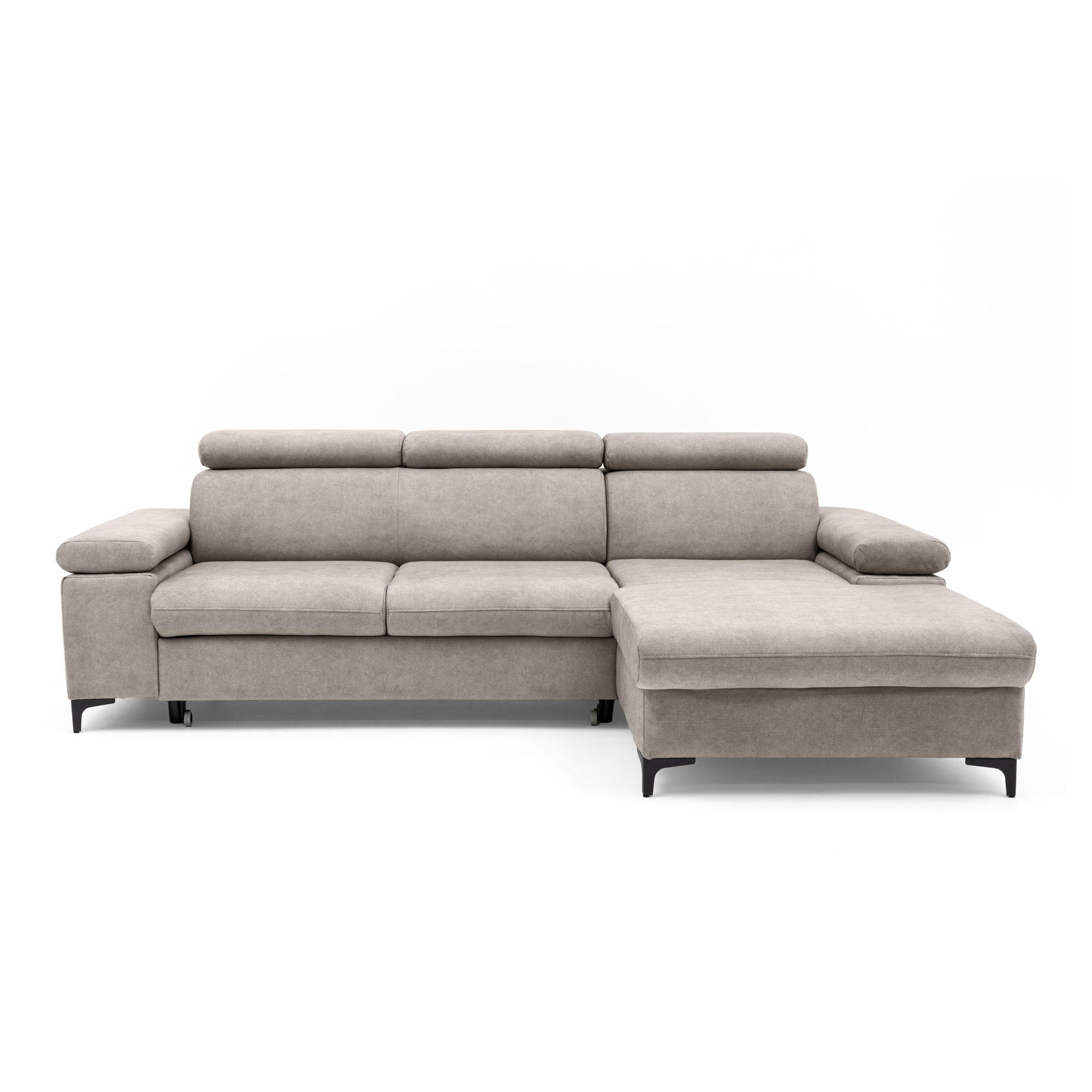 ECKSOFA MAVIC L Rechts mit Schlaffunktion Velours Creme - Creme/Schwarz, Glas/Holz (257/176cm) - Muffo