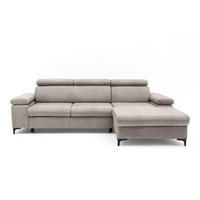 ECKSOFA MAVIC L Rechts mit Schlaffunktion Velours Creme - Creme/Schwarz, Glas/Holz (257/176cm) - Muffo