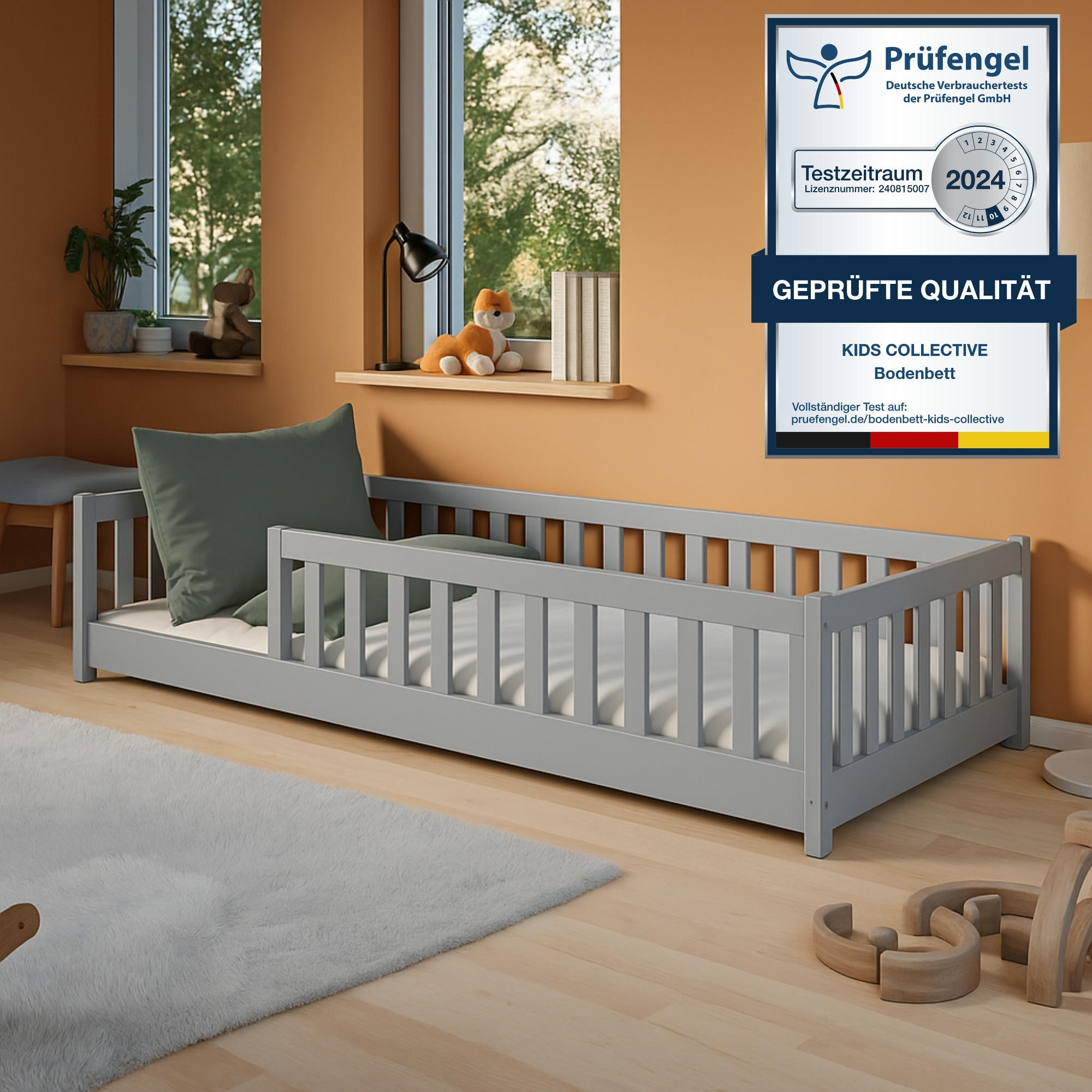 KINDERBETT 90x190 cm mit Matratze in Ashgrau - Hellgrau, Holz (90/190cm) - Kids Collective