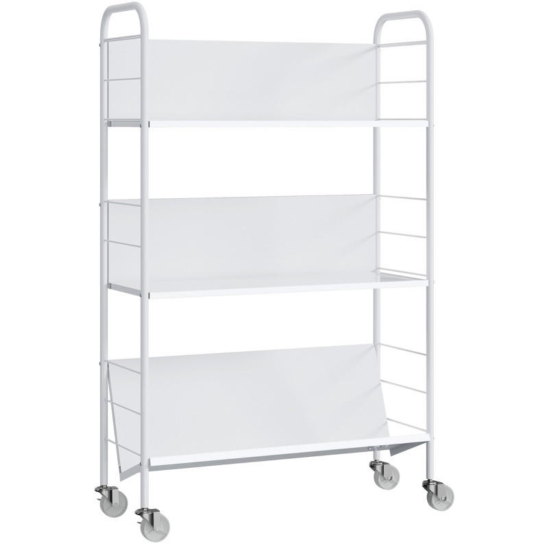 BÜCHERREGAL aus Metall 69x26x108 cm Weiß mit 3 Ebenen und Rollen, platzsparendes Standregal - Weiß, Metall (69/108/26cm) - Modfu