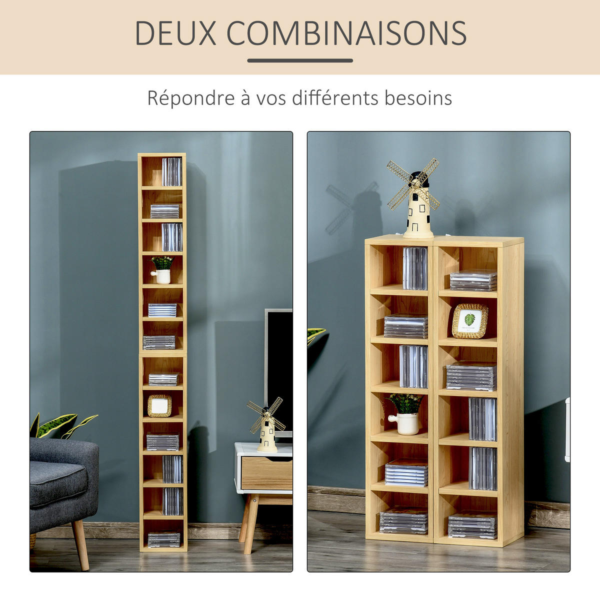 AKTENREGAL 2er-Set DE-14388 12 Fächer für 160 CDs Buche - Beige, Holzwerkstoff (19/88/21cm) - ComfortXL