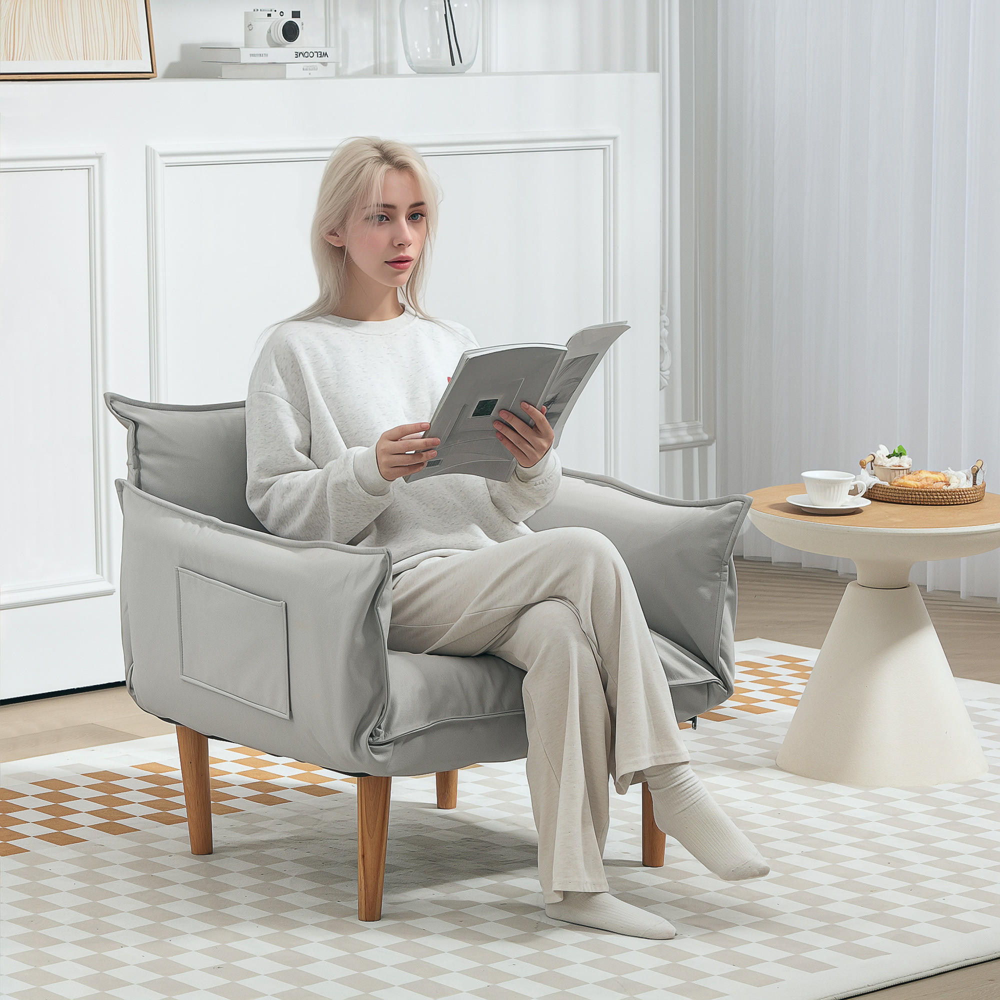 SESSEL 2-in-1, mit Kissen, Hellgrau - Hellgrau, Textil (75/78/68cm) - HOMCOM