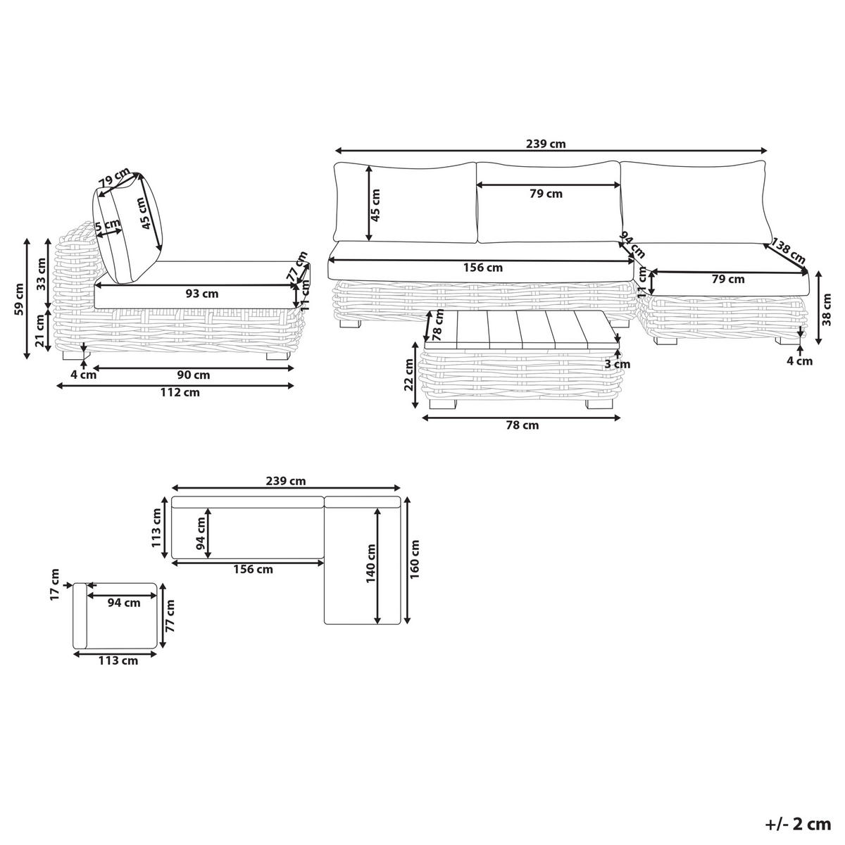 LOUNGE-SET 4-Sitzer Weiß Varallo - Weiß/Grau, Naturmaterialien - Beliani