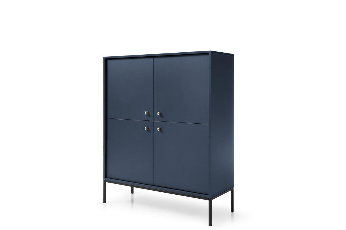 HIGHBOARD Molly Dunkelblau, Schwarze Beine, Hochkommode - Schwarz/Dunkelblau, Holzwerkstoff/Metall (104/125/39cm) - Bettso