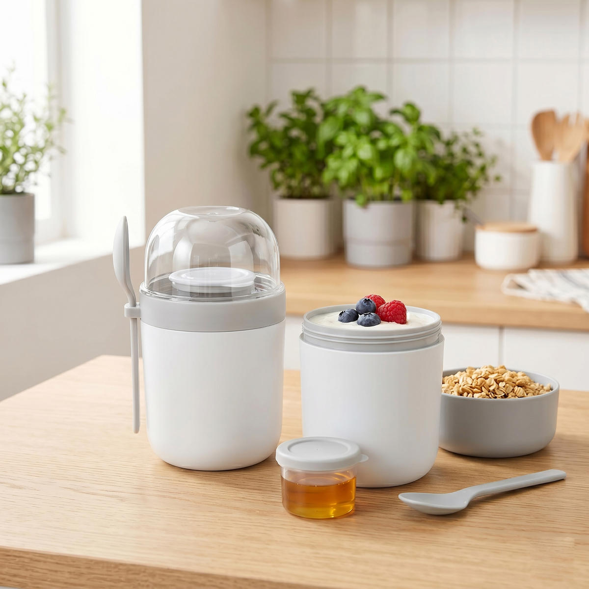 MÜSLIBECHER Weiß 4er-Set auslaufsicher - Weiß, Kunststoff - Relaxdays