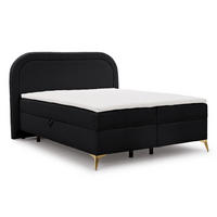 BOXBETT Sonna 140/200 cm Schwarz Bouclé-Stoff mit abgerundetem Kopfteil und mit goldenen Metallfüßen - Goldfarben/Schwarz, Holz/Textil (140/200cm) - S-Style Möbel