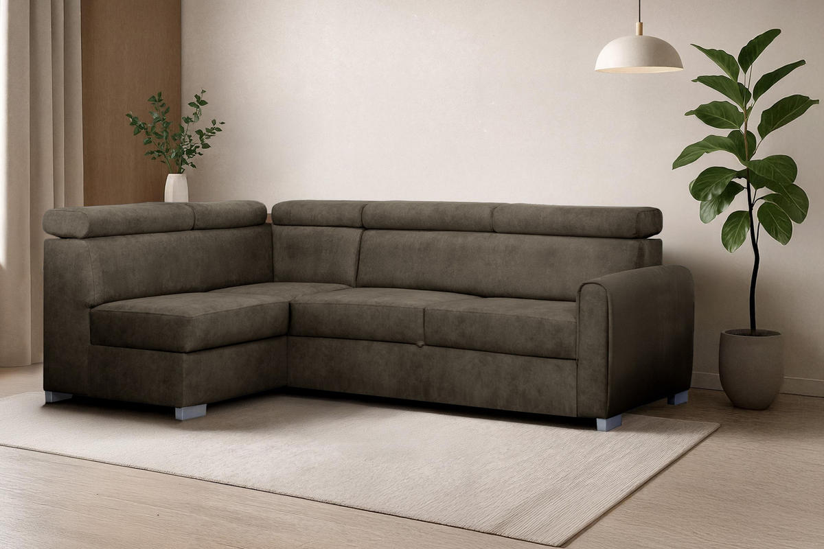 ECKSOFA Covo Braun, mit Bettzeugablage und verstellbaren Kopfstützen, linke seite - Braun, Holzwerkstoff (253/156cm) - Bettso