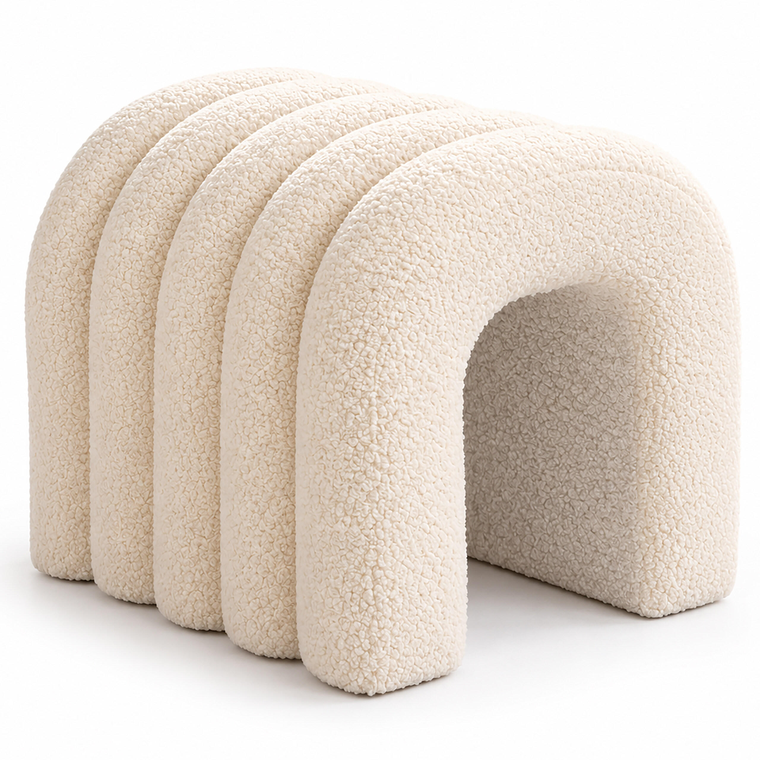HOCKER Weiß Teddystoff - Weiß, Holzwerkstoff/Textil (35/36/36cm) - Relaxdays