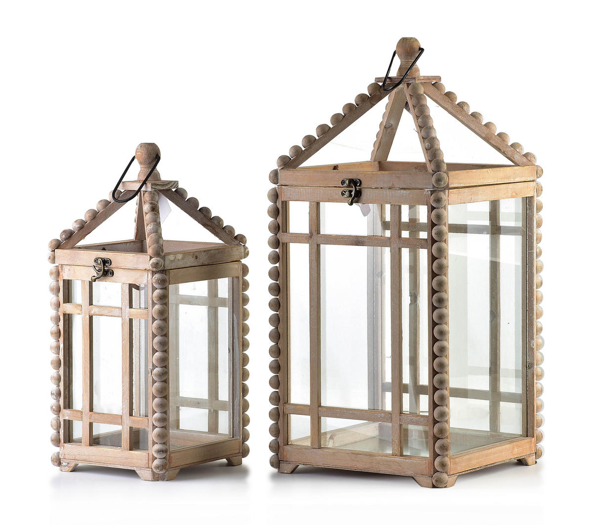 LATERNE Lokke 2er Set Beige 26x26x55 cm Holz - Beige, Holz (26/55/26cm) - Mondex