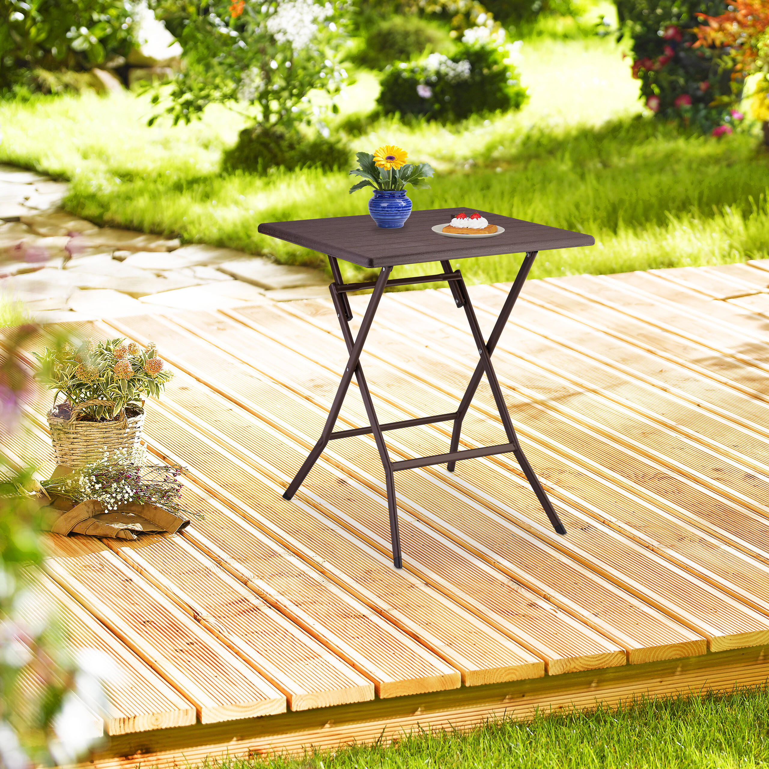 KLAPPTISCH - Braun, Kunststoff/Metall (62/62/73cm) - Relaxdays