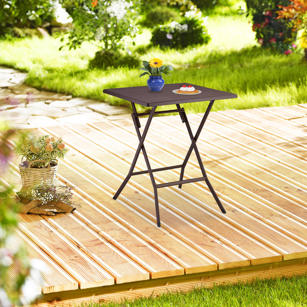 KLAPPTISCH - Braun, Kunststoff/Metall (62/62/73cm) - Relaxdays