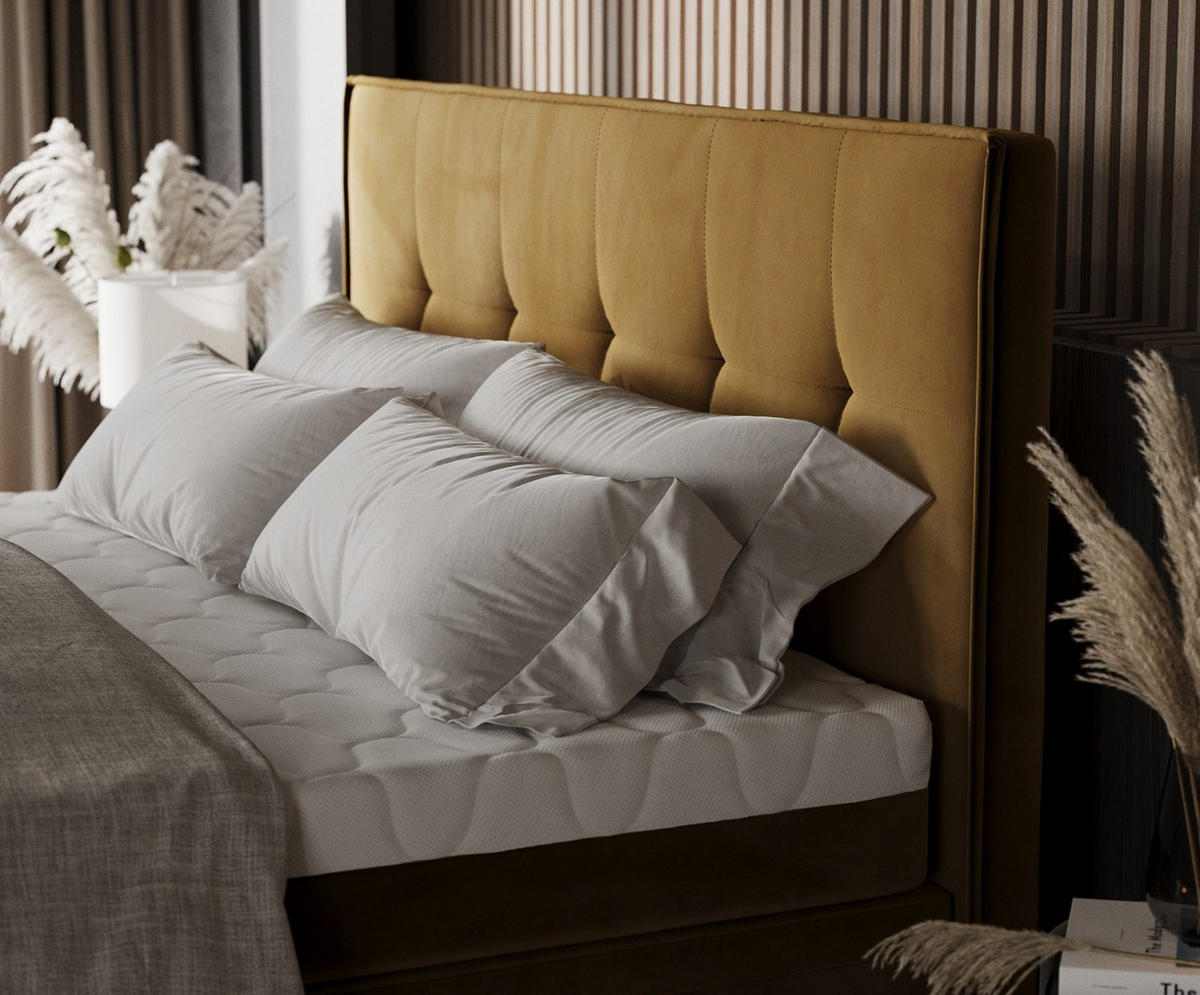 BOXBETT Arivo 160/200 cm Honiggelb im Kronos Stoff - Schwarz/Honig, Holz/Holzwerkstoff (160/200cm) - AltaBeds