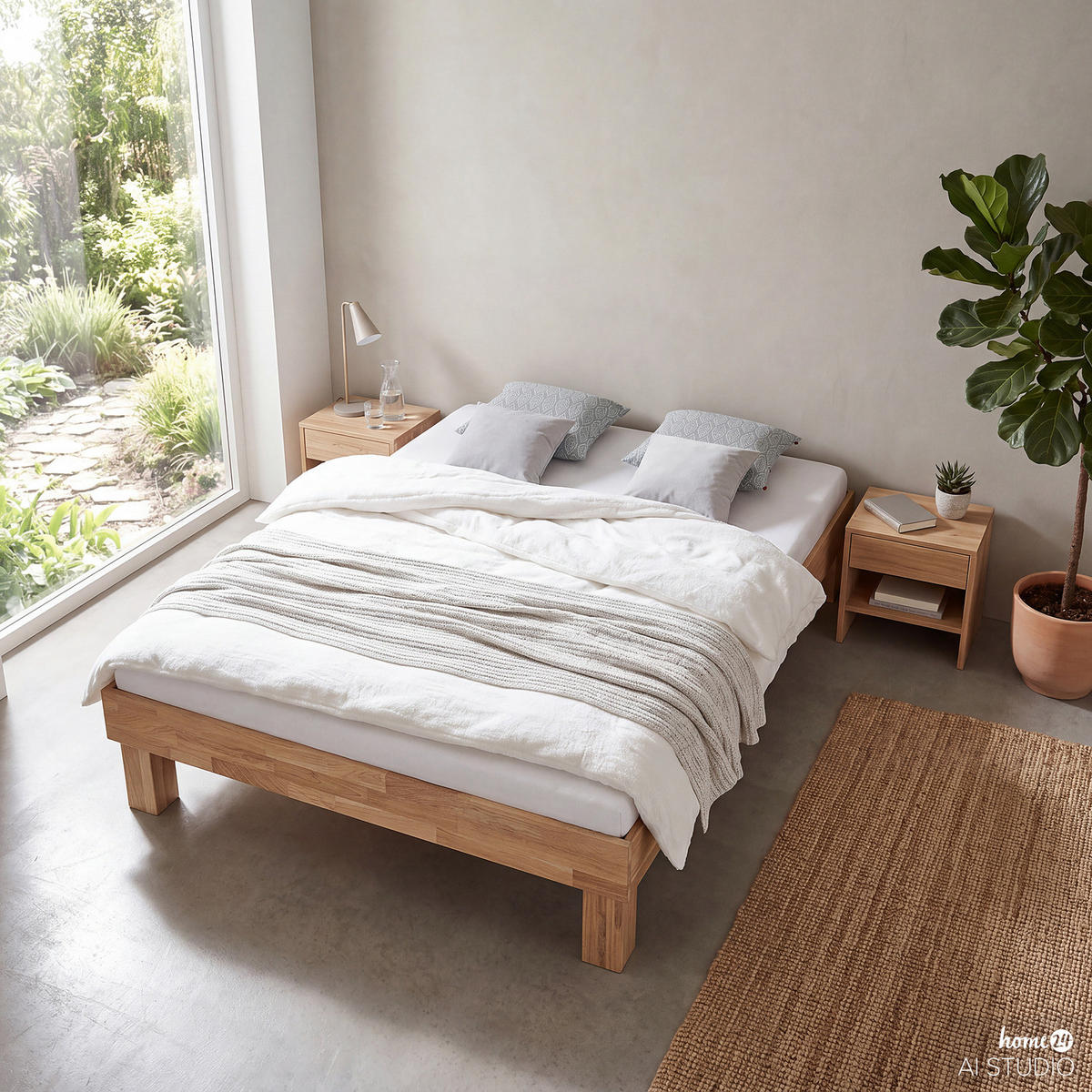 BETT - Massivholz - Eiche Bianco, Holz (160/200cm) - home24