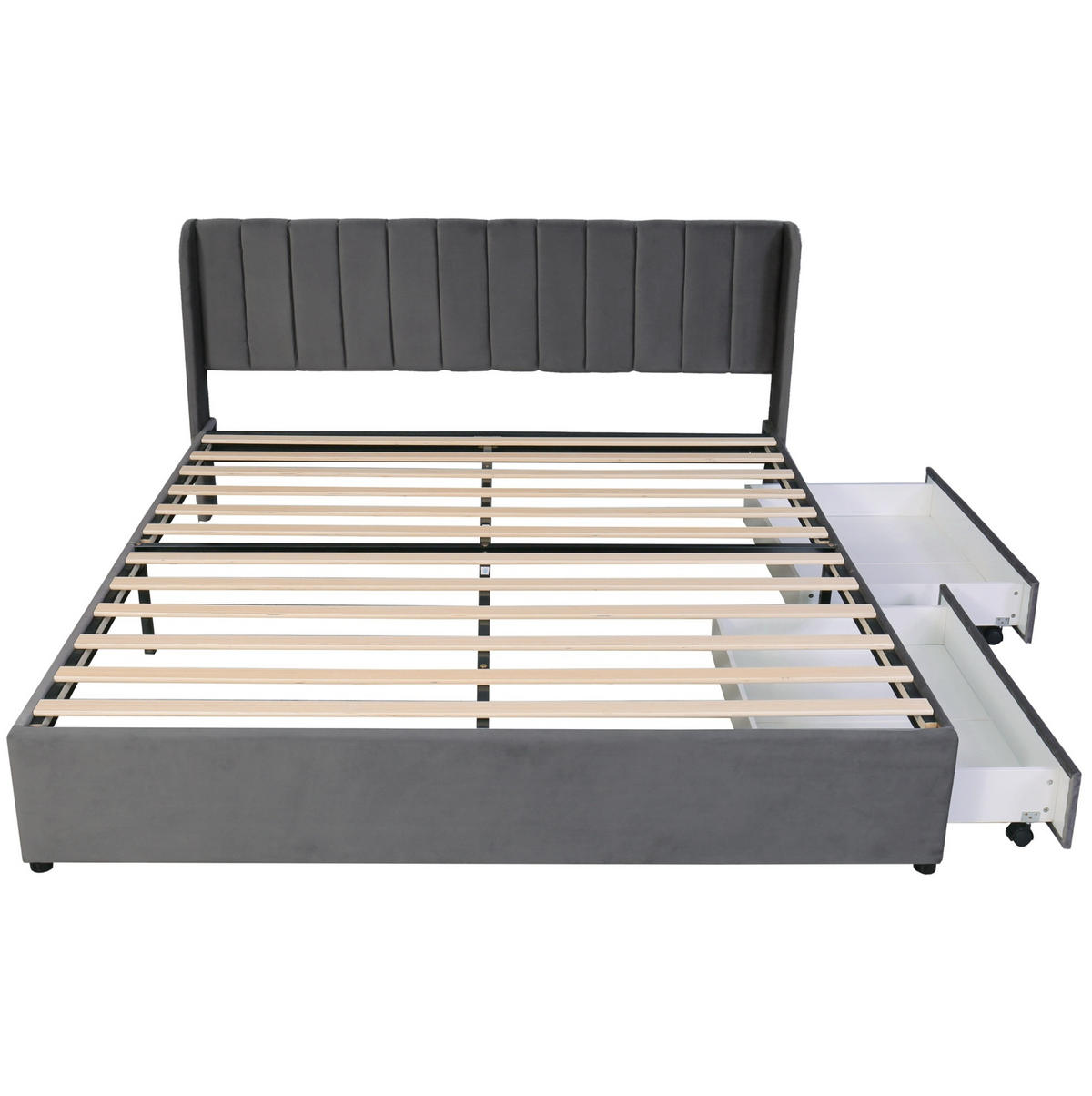 POLSTERBETT 180/200 cm Grau mit Lattenrost und 2 Schubladen aus Samt - Grau, Textil (180/200cm) - OKWISH